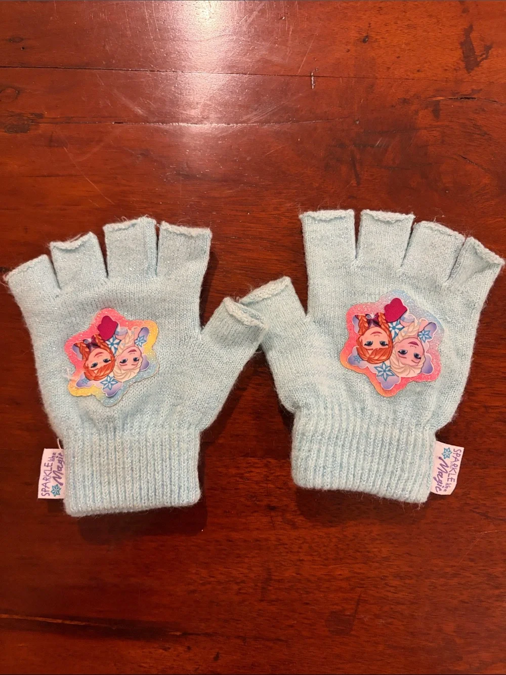 Children's Light Blue Fingerless Frozen Mittens
